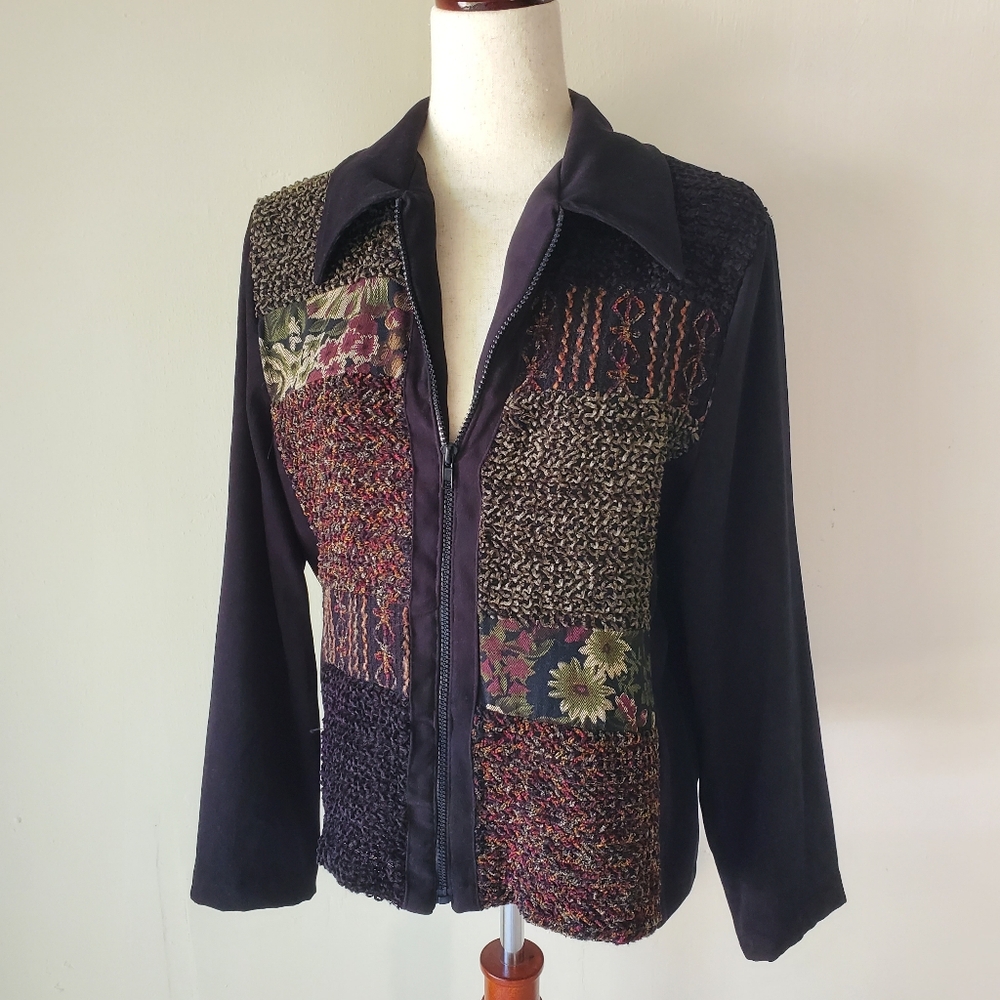 Vintage Fall 90s Black Patchwork Medium Jacket 90… - image 1
